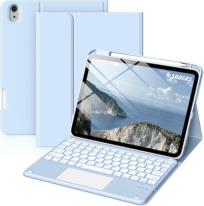 for iPad A16 11th 10th Case with Keyboard: Backlit Keyboard Case with Trackpad & Pencil Holder, Magnetic Detachable for Students Daily Learning & Note-Taking, Frost White