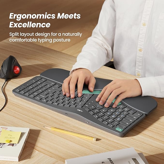 Nulea Wireless Ergonomic Keyboard, Split Keyboard with Cushioned Wrist Rest, USB and Bluetooth Connectivity, USB-C Rechargeable, Compatible with Windows Mac