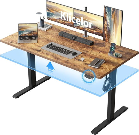 Klicelor 55 Inch Large Electric Standing Desk, Height Adjustable Office Desk, Sit Stand Up Computer Gaming Desk with Memory Preset, Two-Piece Desktop, Rustic Brown