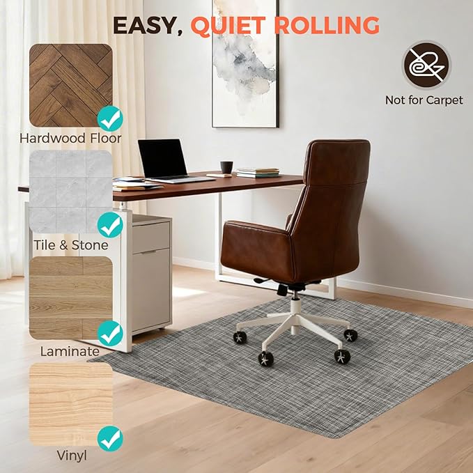 BAGAIL Office Chair Mat for Hardwood Floor, 45"x53" Heavy Duty Computer Chair Mat - Fast Flat & Smooth Glide - Non-Slip Desk Chair Floor Protector for Home Office - Brown