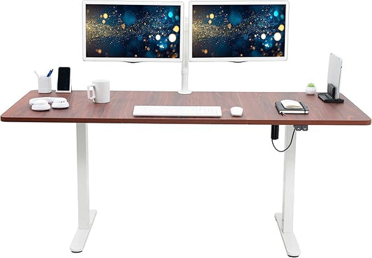 VIVO Electric 71 x 30 inch Stand Up Desk, Height Adjustable, Dark Walnut Top White Frame, Home and Office Furniture Sets, DESK-KIT-0W7D