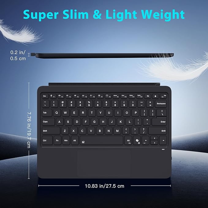 MoKo Type Cover for Microsoft Surface Pro 12" 2025 Keybaord, Ultra Slim Wireless Bluetooth Surface Pro Keyboard with 7-Color LED Backlit & Multi-Touch Trackpad Rechargeable Battery, Black