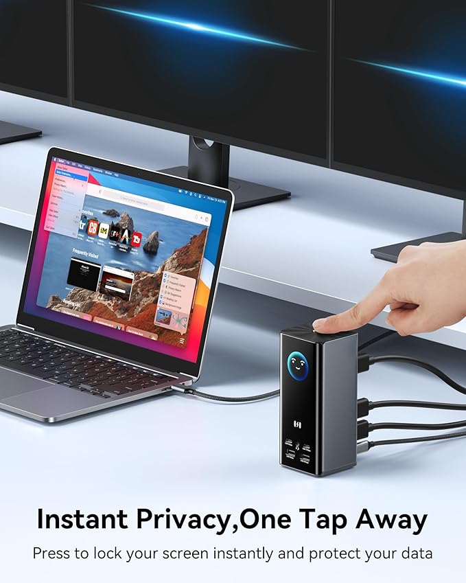 Selore USB 3.0 and USB-C Universal Laptop Docking Station with 3 HDMI, 2 DP Ports for Windows, macOS (Driver Required), Smart LCD Digital Display USB C Dock for MacBook/Dell/HP/Lenovo