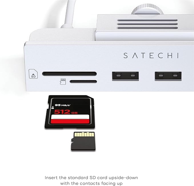 Satechi USB C Hub, iMac USB Adapter, USB C Data Port, USB-A 3.0 Data, Micro/SD Card Readers, USB C Clamp Hub for iMac M4, Does Not Fit 2020 iMac & Earlier Models - Silver