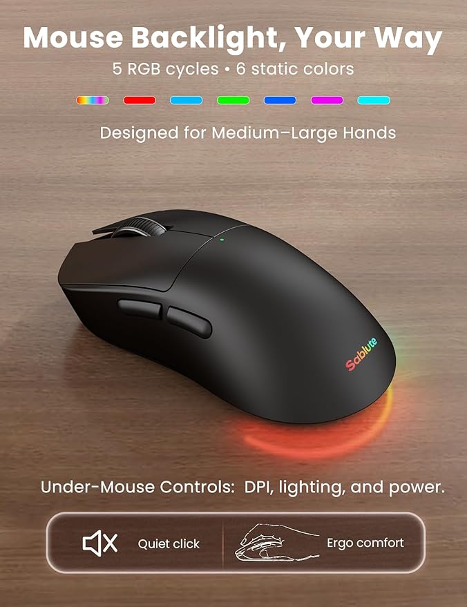 Ergonomic Wireless Keyboard and Mouse Combo, Rechargeable 4000mAh Backlit Keyboard with a Soft, Faux Lambskin Palm Rest, Wave Keys for Natural Typing, Compatible with Windows/Mac/Chromes OS—SABLUTE