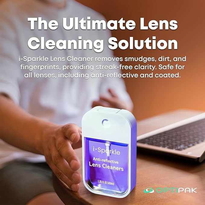 I-Sparkle Anti-Reflective Lens Cleaner Spray kit | (2x) 1.35oz Glasses Cleaner Spray + (2x) Microfiber Cloth for Eyeglasses, Sunglasses, Lenses, Screens and Camera Cleaning Kit (4 Piece Set)