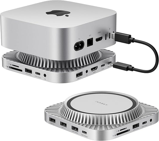 IVANKY 13-in-1 Mac mini M4 Dock, Ultra Docking Station Stand with M.2 NVMe SSD Enclosure, 4K@144Hz HDMI Hub for Mac mini M4 &M4 Pro (2024), 10 Gbps USB, SD/TF, Audio Ports *2, 20W PD Power Adapter *1