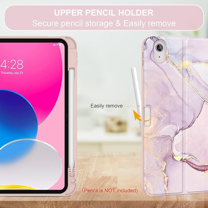 Soke for iPad (A16) 11th/10th Generation Case with Keyboard(2025/2022)-7 Color Backlight Wireless Detachable Folio Keyboard Cover with Built-in Pencil Holder for iPad 11/10.9 inch, Dreamy Marble