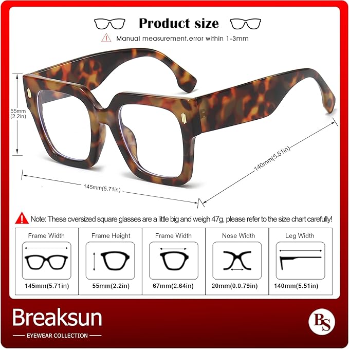 Fashion Oversized Blue Light Blocking Glasses for Women Men Trendy Big Square Frame Computer Eyeglasses