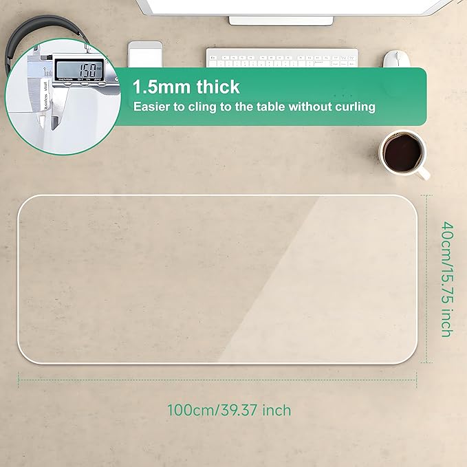 NATRKE Clear Desk Mat Pad, 39.4"x15.7" Large Transparent Computer Desk Mat Plastic Desktop Protector, PVC Writing Pad with Round Edge, Waterproof Wipeable Non-Slip Table Protector for Home Office