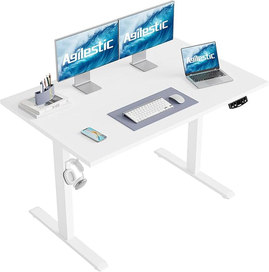 Agilestic Electric Standing Desk, 55 x 24 Inches Height Adjustable Desk, Sit Stand up Desk for Work Office Home, Splice Board, White