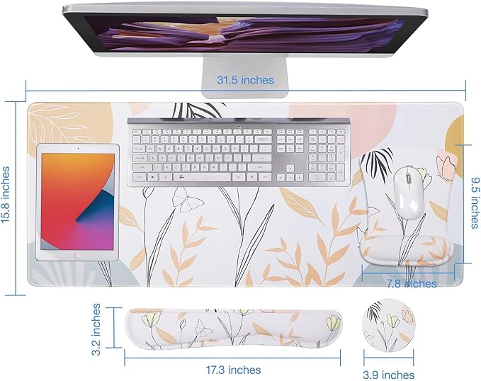 MEGREZ 4-in-1 Ergonomic Memory Foam Wrist Rest Set, Desk Pad, Mouse Pad with Wrist Rest, Keyboard Pad, Suitable for Office Workers, Programmers & Gamers–Relieve Typing & Gaming Fatigue,
