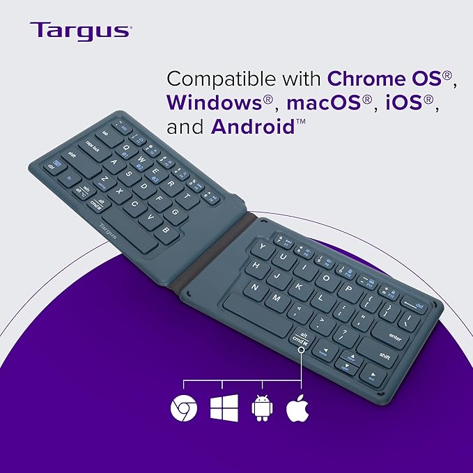Targus Ergonomic Foldable Bluetooth Keyboard – Pocket-Sized, Split Ergonomic Design, Multi-Device Wireless Keyboard with DefenseGuard Protection - PKF00302US