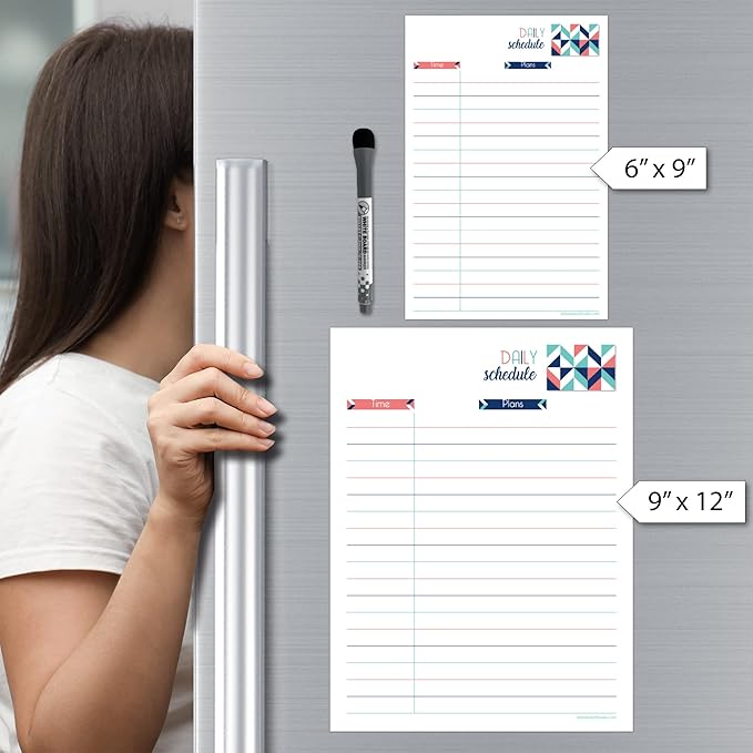 Dry Erase Daily Schedule Planner Sticker Decal by Glassboard Studio | Removable & Reusable | Magnetic Fine-Tip Marker Included (6 x 9 inches, Geometric)