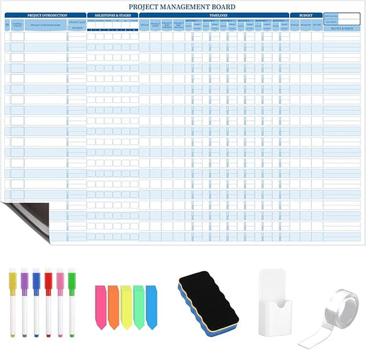 Lincia Large Magnetic Project Management Vision Board Set 24" x 36" Reusable Portfolios Office Whiteboard Wall Planner Track up to 20 Projects, Budgets & Timelines, Visual Project Planner & Tracker