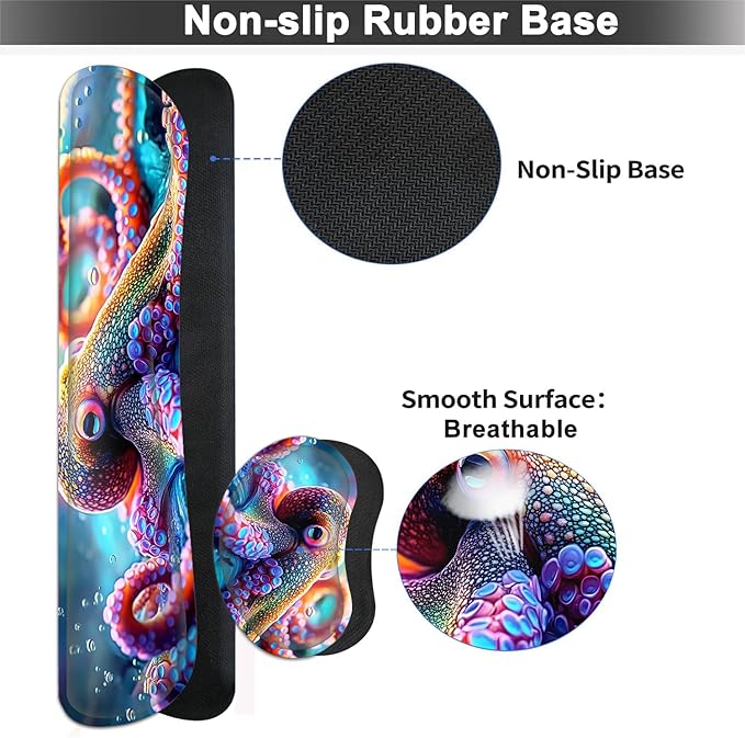 Large Mouse pad and Keyboard Support Set, Ergonomic Memory Foam Keyboard Wrist Rest, Extended Gaming Mouse Pad with Stitched Edges, Octopus XXL Desk Mat (31.5 X 11.8 in) for Home Office