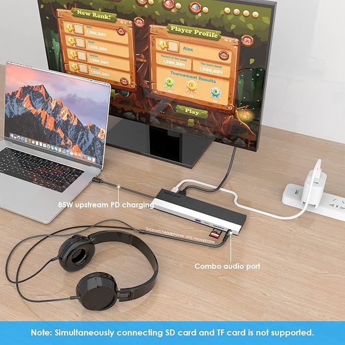 WAVLINK USB C Docking Station, 12-in-1 Triple Display Type C Adapter with HDMI, DisplayPort,VGA,Ethernet,2 USB 3.0/2.0,SD/TF Card Reader,3.5mm Audio Jack,100W PD3.0 for Mac Windows and More