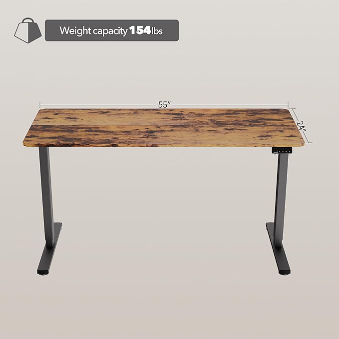 Electric Standing Desk Adjustable Height, 55x24 Inches Sit Stand up Desktop for Home Office, Ergonomic Rising Computer Table with Memory Preset,Rustic Brown