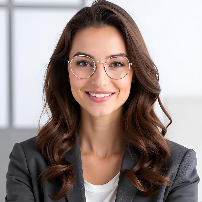 HJSTES Round Blue Light Glasses for Women Men Retro Circle Clear Lens Metal Frame Eyeglasses