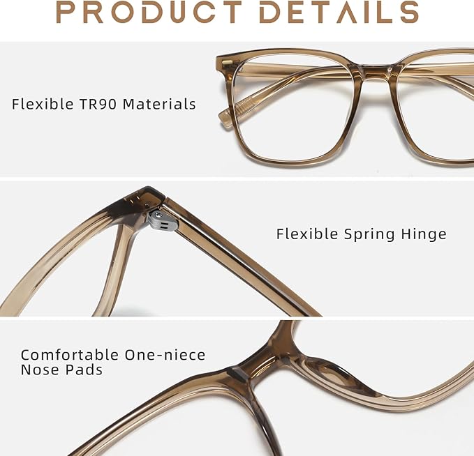 Oversized Square Blue Light Blocking Glasses for Women Men, Anti-Fatigue Computer Monitor Glasses Reduce Eye Strain
