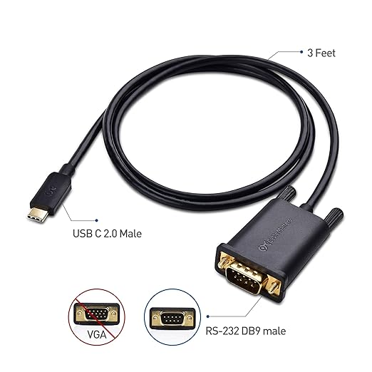 Cable Matters USB C to Serial Adapter Cable - 3ft, USBC to DB9, USB C to RS232 Cable, Compatible with Thunderbolt 5/4, Supports Windows 11/10/8/7/Vista/XP, macOS 11.0 or Later