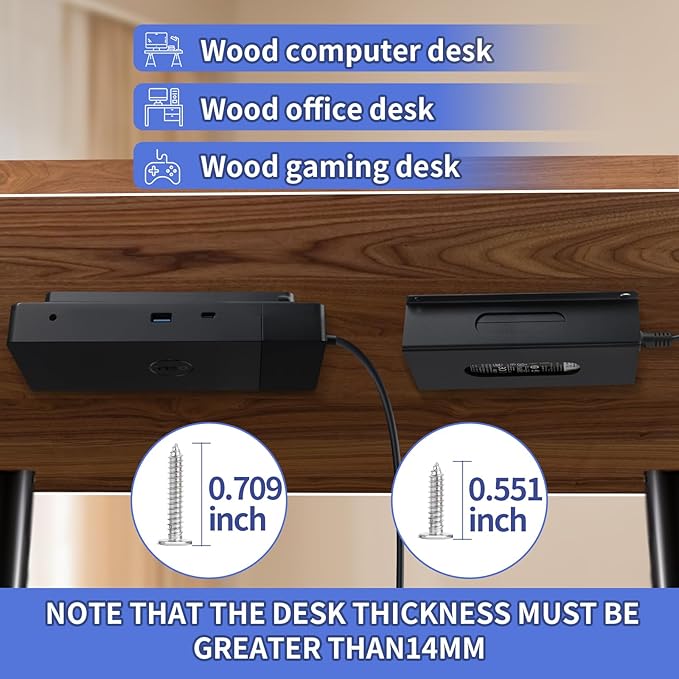 Under Desk Mount for Dell WD19 / WD19S / WD19TB / WD19TBS / WD19DCS / WD22TB4/UD22 Docking Station + Power Bricks(for Original180W & 130W)- Docking Station and Power Bricks Mount Holder Kit