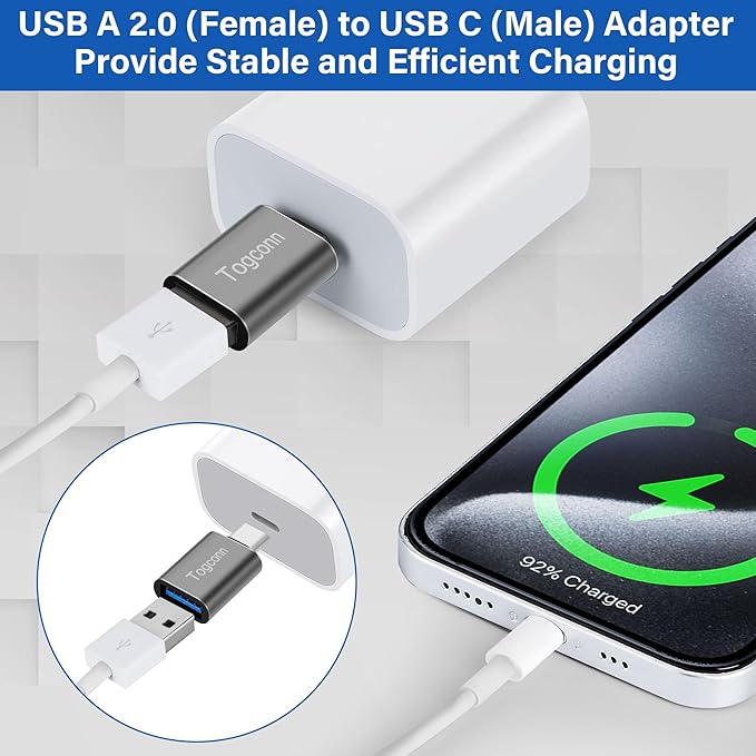 USB-C to USB A Adapter (10 Pack), [Slim Design, Side-by-Side Use] USB Type-C to A OTG Converter, USB C (Male) to USB A 2.0 (Female) Connector for MacBook Pro, iPhone 15, iPad Pro, Galaxy S23, Dell XPS