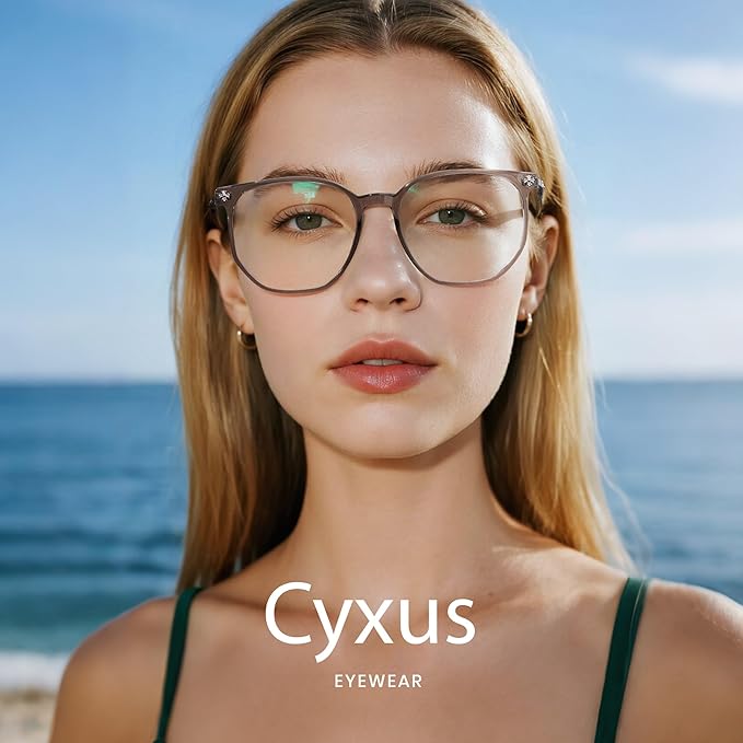 Cyxus Retro Blue Light Glasses Men - Square TR90 Metal Blowline Frame Stylish Trendy for Computer Daily Work 8252