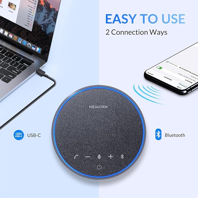 Conference Speakerphone – 3 AI Noise Reduction Mics, 360° Clear Voice, 12H Battery, Bluetooth & USB-C, Perfect for Home & Office Meetings