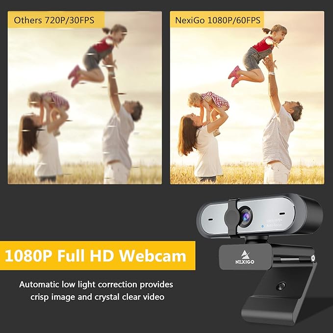 NexiGo N660P 1080P 60FPS Webcam with Software Control, Dual Microphone & Cover, Autofocus, HD USB Computer Web Camera, for OBS/Gaming/Zoom/Skype/FaceTime/Teams/Twitch (Renewed)