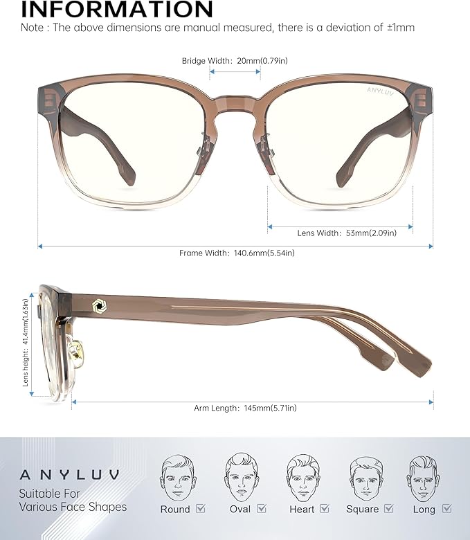 ANYLUV Blue Light Glasses Men Women Computer Gaming Glasses Anti Eyestrain Lightweight Blue Light Blocking Glasses