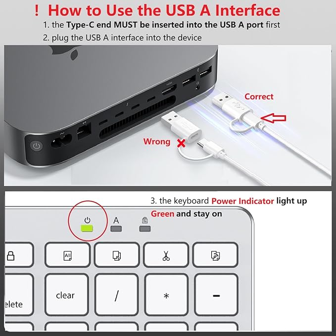 OMOTON Wired Keyboard Compatible with Mac, with Dual Interface (USB and Type-C), Numeric Keypad Compatible with MacBook Pro/Air, iMac, Mac mini/Pro Laptop, Silver