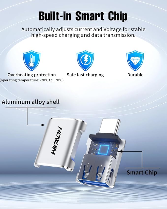 USB C to USB Adapter 2 Pack,10Gbps Data Transfer Fast Charging,Type C Male to USB 3.2 Female OTG Adapter,Aluminum Shell for Phone 17/16/15 Pro Max,Pad Pro,M-acBook Pro/Air,D-ell XPS,Chrome-book Silver