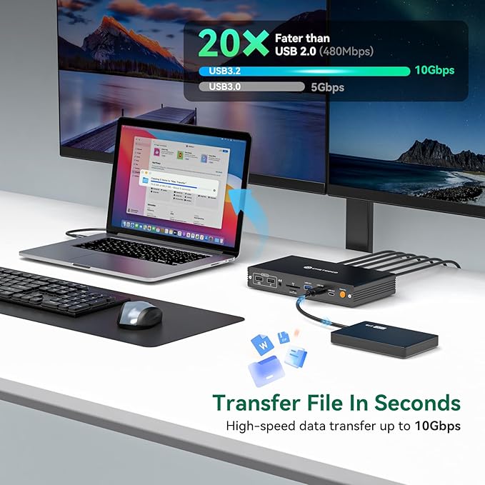 DisplayLink Docking Station 4 Monitor, Quad HDMI 4K@60Hz, PD 100W, USB 3.2 10 Gbps, 15 in 1 Thunderbolt 5/4/3, Laptop USB C Dock for Windows, M1/M2/M3/M4/Mac