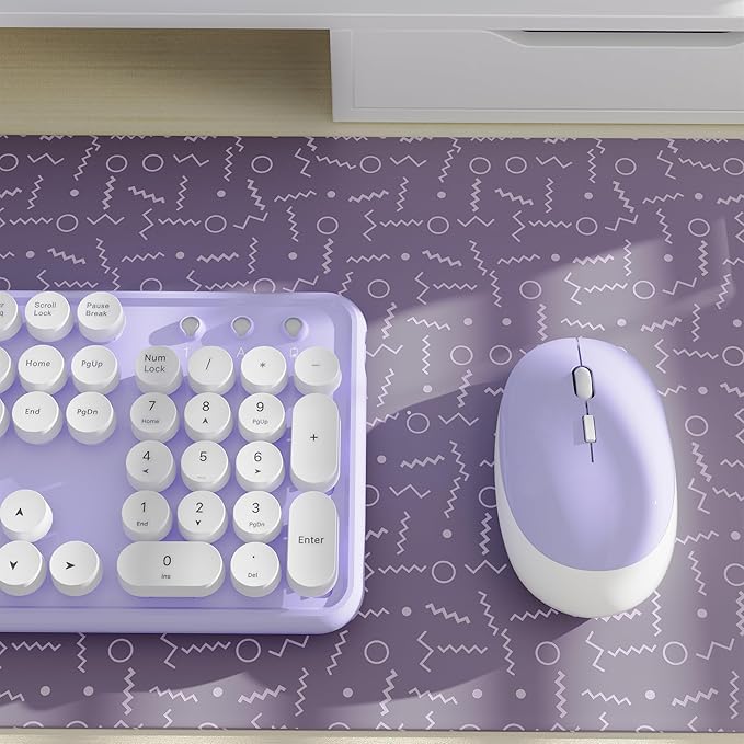 x UBOTIE Colorful Wireless Keyboard and Mouse Combo, Full-Sized Office Keyboard with Typewriter Flexible Keys, 2.4GHz Dropout-Free Connection, Optical Mouse for PC Laptop(Purple White)