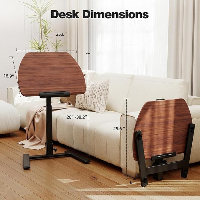 ROMOON Folding Portable Standing Desk with Wheels, No-Assembly Rolling Height-Adjustable Sit-Stand Table, Space-Saving Foldable Laptop Cart for Home Office and Computer Workstation (Walnut)