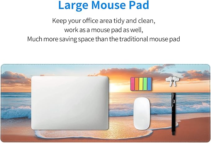 Beach Desk Mat Large Gaming Mouse Pad Beach Extended Mousepad Big in Laptop Computer Mouse Keyboard Mat for Office Desk Decor 31.5x12 in