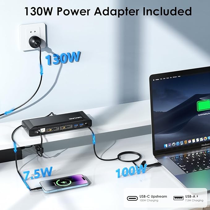 WAVLINK Laptop Docking Station Dual 4K@60Hz(2 HDMI+2DP), Displaylink Dock with100W PD Charging Compatible with Thunderbolt 4/3, USB-C/A - M1-M4 Mac, Windows, 10Gbps USB C, LAN - Driver Required