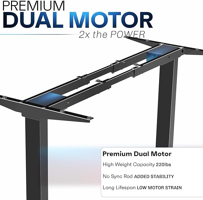 VIVO Electric Sit Stand Dual Motor Desk Frame for 40 to 84 inch Table Tops, 3 Stage Legs, Height Adjustable, Memory Controller, Frame Only, Black, DESK-EV02RB
