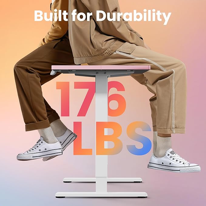 HUANUO 32" Small Electric Standing Desk Adjustable Height, 4 Memory Height Settings, Sit Stand Up Desk for Home Office & Computer Workstation, Pink