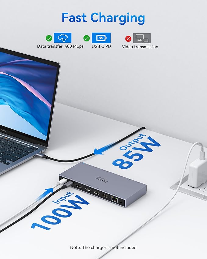 Selore Docking Station 3 Monitor, USB C Laptop Hub with Dual 4K HDMI and Displayport, 10Gbps USB-A/C Data Transfer, 100W PD, Ethernet, Audio, SD/microSD Slot, USB C Dock for Dell XPS/HP/Lenovo