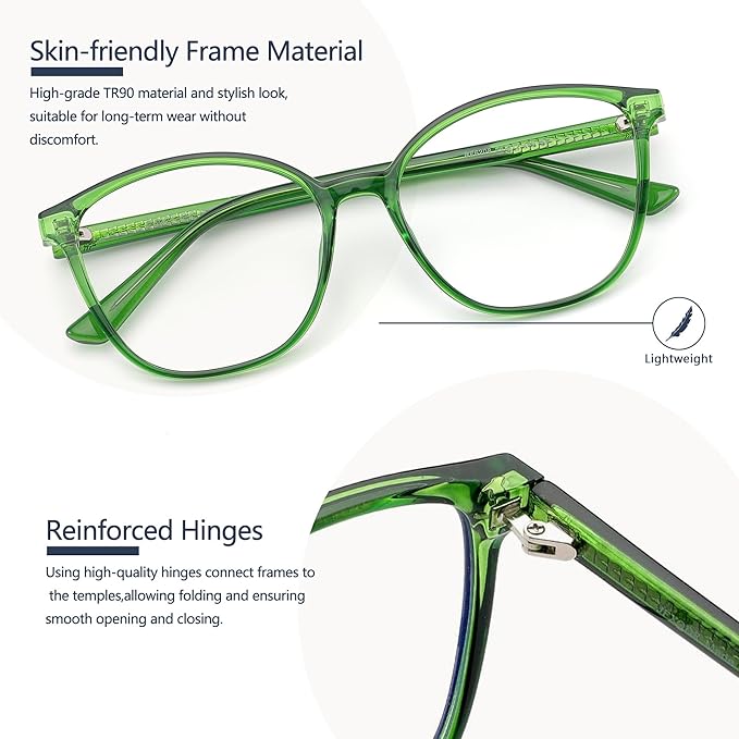 Women's Blue Light Blocking Glasses, TR90 Frame Computer Gaming Glasses Anti Eyestrain & UV Glare RF6208