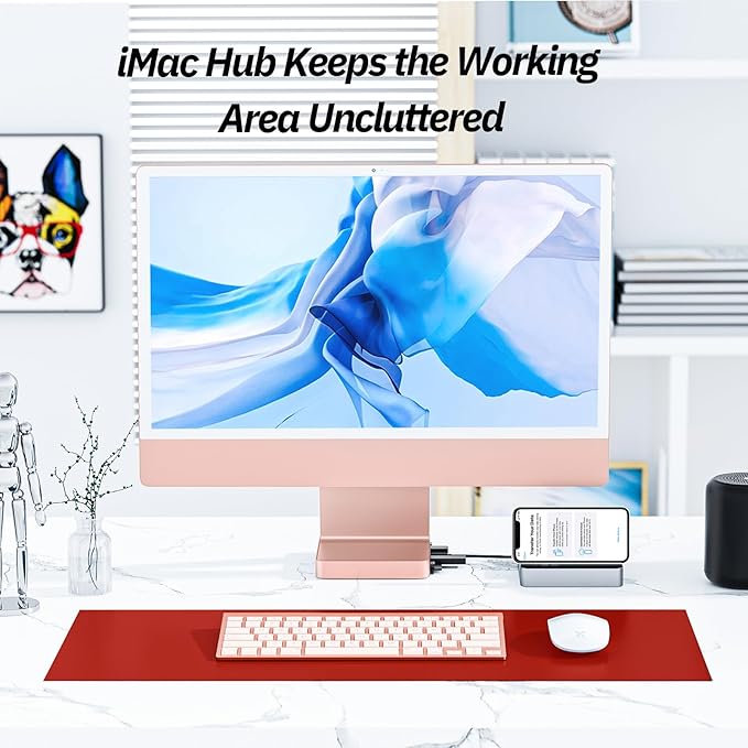 USB C Hub for iMac 24 inch 2021/2023/2024, Minisopuru iMac Hub Support M.2 NVMe SSD, iMac Accessories for iMac M1/M3/M4, iMac Adapter with USB A/C 10Gbps, SD/TF, M.2 SSD (Not Included), Pink.