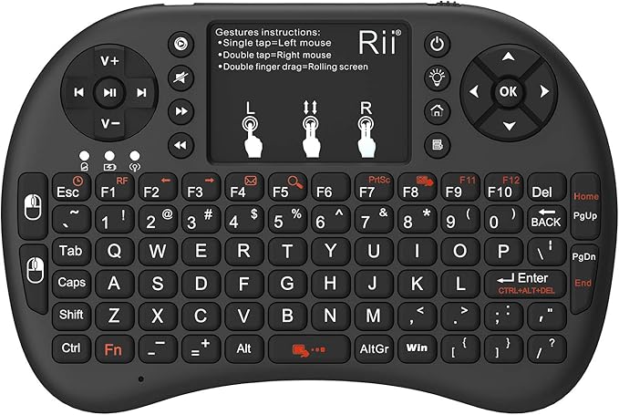 Rii 2.4GHz Mini Wireless Keyboard with Touchpad＆QWERTY Keyboard, Backlit Portable with Remote Control for Laptop/PC/Tablets/Windows/Mac/TV/Xbox/PS3/Raspberry Pi .(Black)
