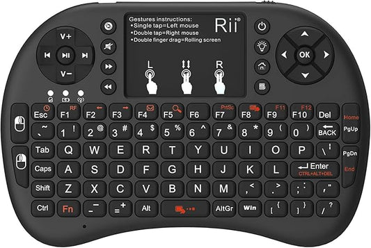 Rii 2.4GHz Mini Wireless Keyboard with Touchpad＆QWERTY Keyboard, Backlit Portable with Remote Control for Laptop/PC/Tablets/Windows/Mac/TV/Xbox/PS3/Raspberry Pi .(Black)