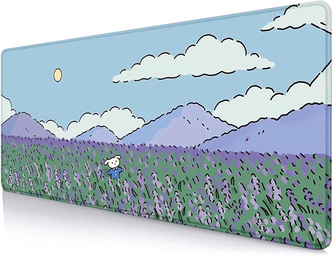 IMAYONDIA Anime Lavender Desk Mat Cute, Green Purple Blue XL Large Gaming Mouse Pad for Laptop, Kawaii Landscape Japanese Deskmat, Mousepad Computer Pad, 31.5 X 11.8 Inch
