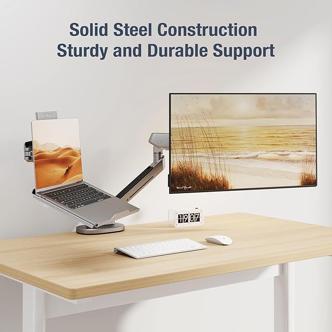 AVLT Adjustable Laptop Tray with Support for 120mm Fan Compatible with VESA 75x75 Monitor Arm - Fits Up to 17 Inch Laptop - Gray (Fan Not Included)