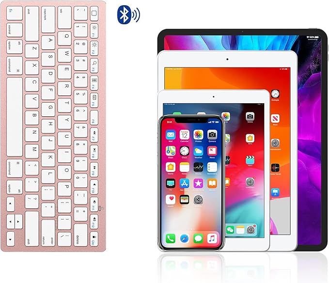 OMOTON Bluetooth Keyboard Compatible with iPad A16 11th 10th Generation, iPad 10.2 (9th/8th/7th), iPad Pro 13/12.9/11 inch, iPad Air 13/11 inch, iPad Air/Mini and More iOS Devices, Pink Gold