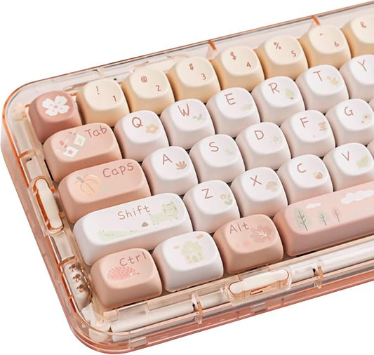 Pink White Keycaps, Dye-Sublimation PBT Keycaps, MOA Profile Cute Keyboard Keycap Set for 61/64/68/84/87/100/104/108 Cherry MX Mechanical Keyboard