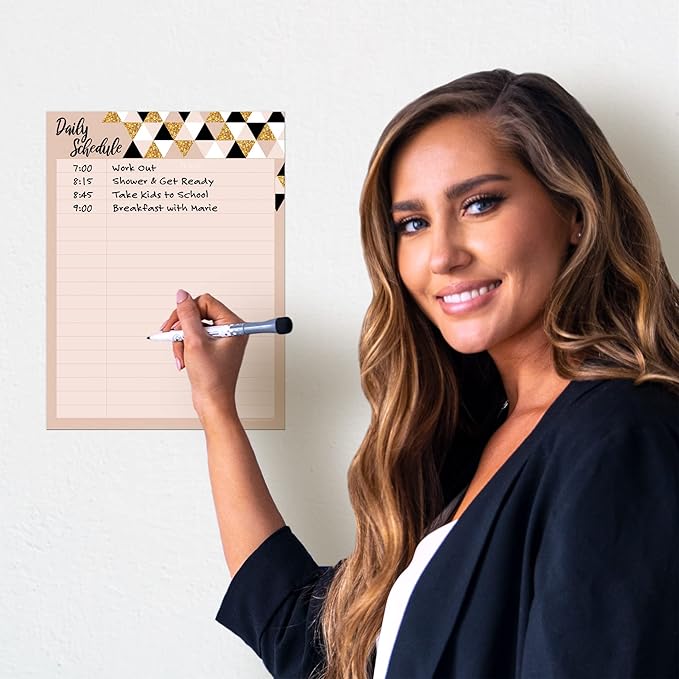 Dry Erase Daily Schedule Planner Sticker Decal by Glassboard Studio | Removable & Reusable | Magnetic Fine-Tip Marker Included (9 x 12 inches, Rose & Gold)